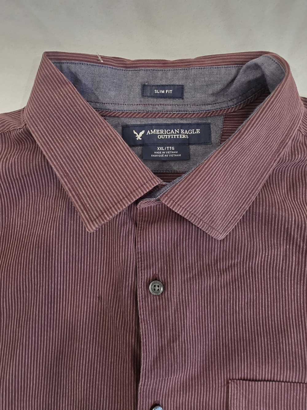 American Eagle Slim Fit Men's Burgundy Stripe Button-Up Shirt Size XXL